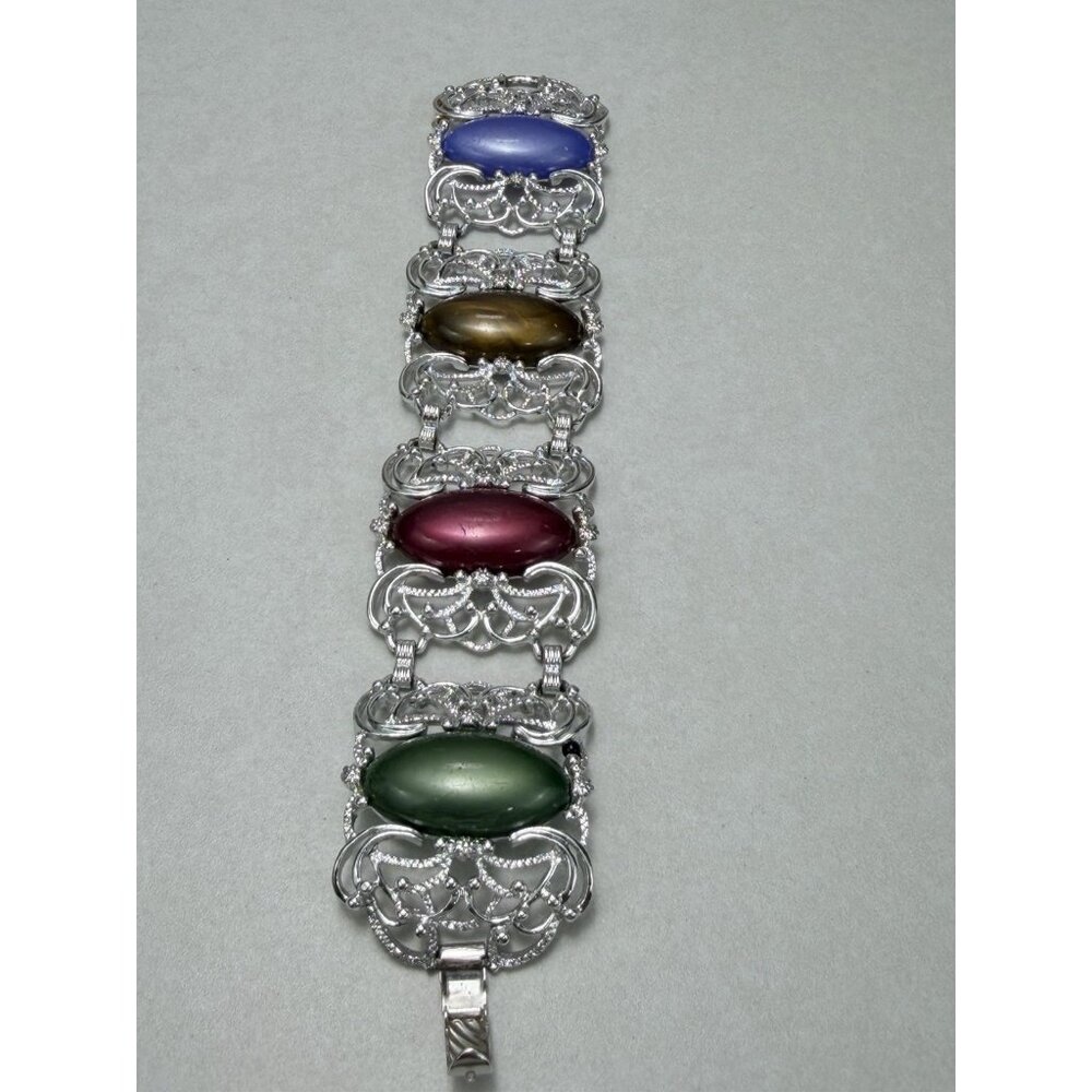 Sarah Coventry Cabochon Panel Bracelet Multicolor Floral Vintage